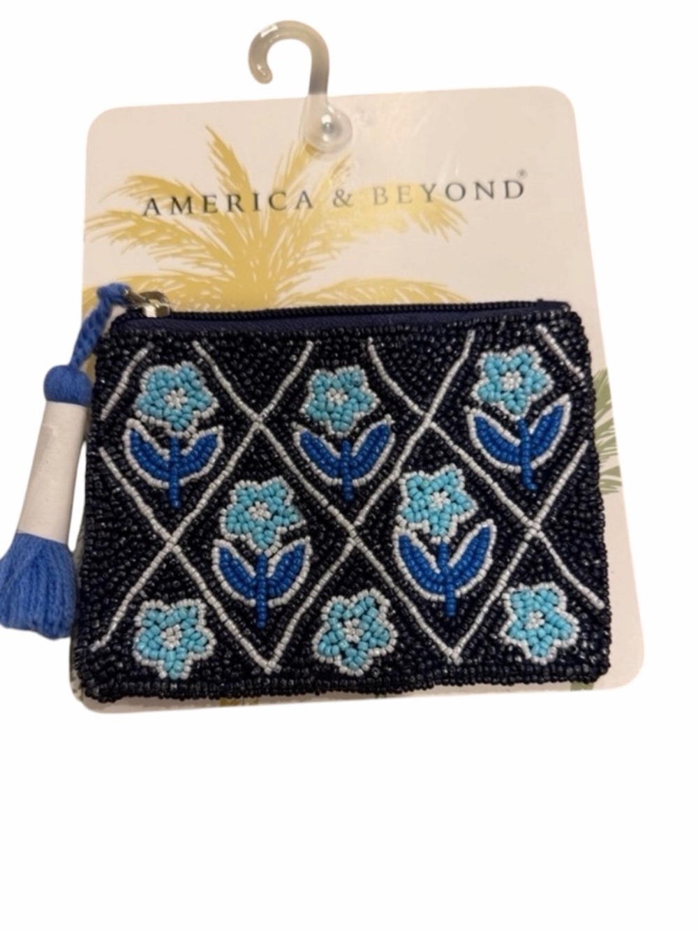 Blue Beaded Floral Coin Purse